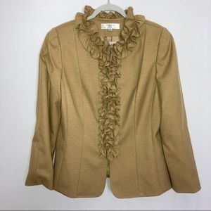 Tahari Arthur S. Levine brown ruffle blazer sz 16